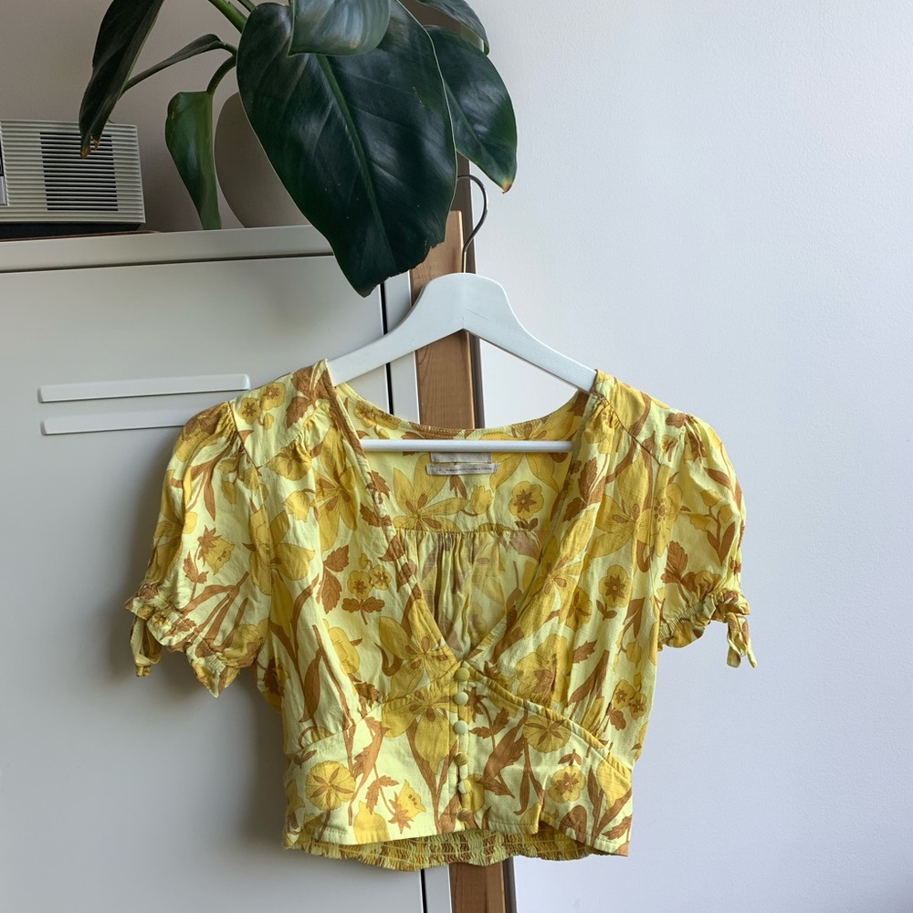 UO Eden crepe button-down cropped top